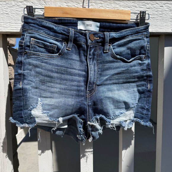 BKE Pants - BKE Parker High Rise Distressed BOHO Denim Micro Cutoff Shorts Dark Wash Sz 25